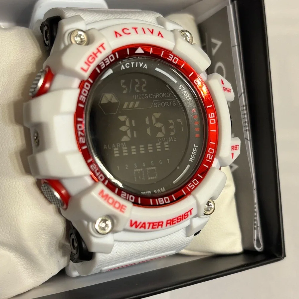 Activa Invicta Digital Mens Watch 56mm White Red Sports ACW8020-012 New